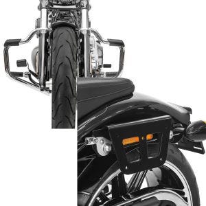 Set: Sturzbügel Mustache für Harley Davidson Softail 18-21 Schutzbügel 32mm chrome Craftride + Satteltaschenhalter für Harley Breakout/ 114 18-21 links abnehmbar Craftride_1