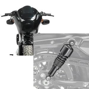 Sett: lampemaske MG8 egnet for Dyna Street Bob 06-17 lampebekledning røykgrå Craftride + støtdemper 10,5 tommer Dyna Street Bob universal fra Craftride svart
