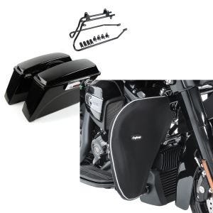 Set: Seitenkoffer für Harley Davidson Heritage Softail Classic 88-17 Craftride inkl. Kofferträger schwarz + Sturzbügel Spritzschutz für Harley Davidson Heritage Softail Classic 88-17 Beinwärmer Craftride BT2_1
