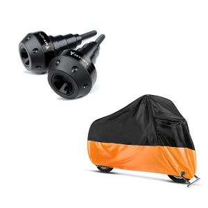 Set: Sturzpads für Yamaha MT-07 / Tracer 700 13-19 Crashpads Motoguard SC2 schwarz + Abdeckplane Yamaha MT-01 - MT-03 - MT-07 / Tracer - MT-10 Craftride XL in schwarz-orange_1