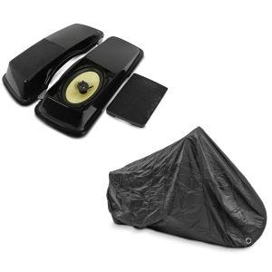 Set: Seitenkoffer-Deckel mit Lautsprecher für Harley Street Glide 06-13 Craftride + Abdeckplane Harley Street Glide / Special Craftride XXXL schwarz_1