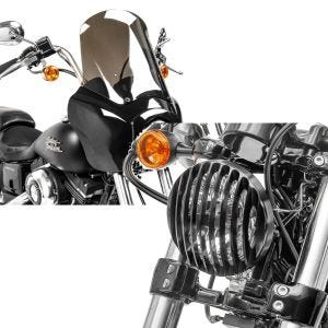 Set: Frontverkleidung für Harley Dyna Street Bob 06-17 Craftride MG5 mit Scheibe schwarz-rauchgrau + Scheinwerfer Grill Harley Dyna Street Bob 06-17 schwarz von Craftride_1