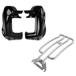Set: Beinschild für Harley Davidson Road King 94-13 Craftride belüftet schwarz + Gepäckträger Solo Rack für Harley Davidson Road King 97-05 chrom Craftride_1