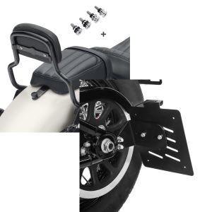 Set: Sissybar für Harley Breakout / 114 18-21 Craftride XS mit Docking Kit schwarz + Seitlicher Kennzeichenhalter für Harley Davidson Softail 18-21 Craftride schwarz_1