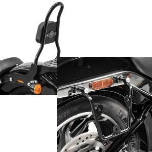 Set: Sissybar Harley Davidson Softail 18-21 Craftride Fast Rider-M inkl. Gepäckträger schwarz + Satteltaschenhalter für Harley Softail Standard 20-21 links-rechts Craftride_1