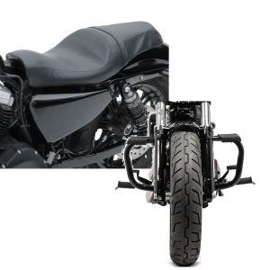 Set: Doppel Sitzbank für Harley Davidson Sportster 883 Iron 09-20 BL Sitz Craftride + Sturzbügel für Harley Davidson Sportster 883 Iron (XL 883 N) 09-20 Craftride Mustache schwarz_1