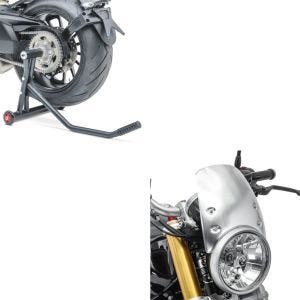 Set: Einarmständer BMW R NineT Scrambler 16-21 Montageständer ConStands Single-Racing schwarz matt + Windschild für BMW R NineT Scrambler 16-21 Craftride CW9 silber_1