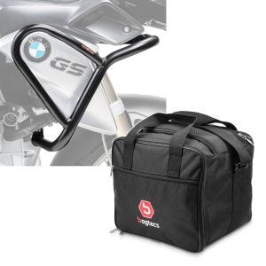 Set: Verkleidungsschutzbügel für BMW R 1200 GS 13-16 Tank-Sturzbügel oben + Innentasche Aluminium Topcase für BMW R 1250 GS / 1200 GS /Adventure 04-21 Alukoffer Bagtecs MT1_1