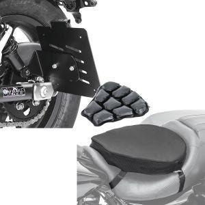 Set: Kennzeichenhalter seitlich für Honda Rebel 500 17-21 schwarz Craftride + Motorrad Luftkissen Honda Rebel 500 Sitzbank Tourtecs Air ML schwarz_1