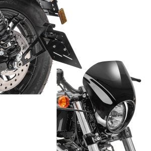 Set: Kennzeichenhalter seitlich M für Harley Sportster 883 Iron 19-20 schwarz Craftride + Scheinwerfer Frontmaske für Harley Davidson Sportster 883 Iron 09-20 schwarz Craftride_1