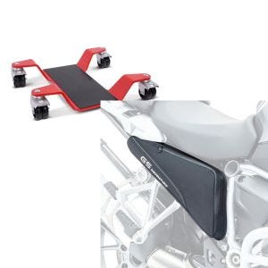 Set: Rangierhilfe 400 kg für BMW R 1200 GS / Adventure Rangierplatte Rot + Rahmentaschen für BMW R 1200 GS 04-18 Bagtecs BF3 Zusatztaschen Paar schwarz_1