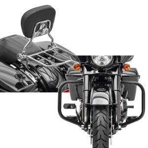 Set: Sissybar Harley Street Glide 09-21 Craftride Fast Driver-L Flex inkl. Gepäckträger chrom + Sturzbügel für Harley Davidson Street Glide 09-21 Craftride TR2 schwarz_1