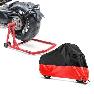 Set: Einarmständer Ducati Monster 1200 / S 14-20 Montageständer ConStands Single-Classic rot + Abdeckplane Ducati Monster 1200 / S / R Monster 800 / 797 Craftride XL in schwarz-rot_1