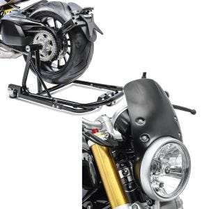 Set: Rangierhilfe BMW R NineT 14-21 Montageständer ConStands Single Mover Schwarz + Windschild für BMW R NineT 14-21 Windschutzscheibe Craftride CW9 schwarz_1