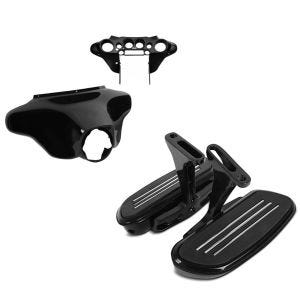 Set: Batwing Verkleidung für Harley Davidson Street Glide 06-13 Craftride Innen und Aussen schwarz + Beifahrer Trittbretter + Halter CF2B für Harley Street Glide 06-21 Craftride_1
