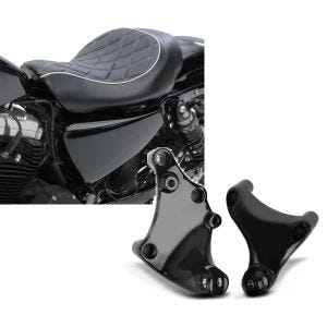Set: Solo Sitz für Harley Sportster Forty-Eight 48 10-20 Craftride SR4 Sitzbank + Sozius Fussrasten-Halter für Harley Sportster Forty-Eight 48 14-20 schwarz Craftride_1