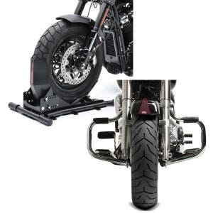 Set: Radwippe für Harley Fat Boy / 114 Constands Easy Plus Vario einstellbar schwarz + Sturzbügel für Harley Davidson Fat Boy 2000-2017 Craftride Mustache chrom_1