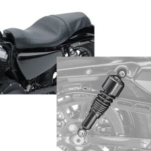 Set: Doppel Sitzbank für Harley Davidson Sportster 883 Iron 09-20 BL Sitz Craftride + Stoßdämpfer 10,5 Zoll Harley Sportster 883 Iron 09-20 Federbeine von Craftride schwarz_1