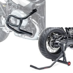 Set: Sturzbügel für BMW R NineT Urban G/S 17-21 Motoguard Schutzbügel + Einarmständer BMW R NineT Urban G / S 17-21 Montageständer ConStands Single-Racing schwarz matt_1