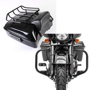 Set: Topcase Chopped für Harley Street Glide 14-21 CH3 schwarz Craftride + Sturzbügel für Harley Davidson Street Glide 09-21 Craftride TR2 schwarz_1