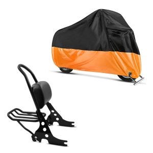 Set: Sissybar Harley Davidson Sportster 1200 Iron 18-20 Craftride Fast Rider-M inkl. Gepäckträger schwarz + Abdeckplane Harley Sport Glide - Sportster 1200 Iron Craftride XXL in schwarz-orange_1