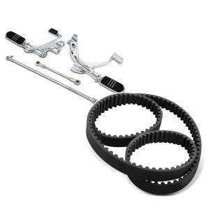 Set: Vorverlegte Fußrastenanlage für Harley Sportster 883 04-10 Craftride chrom + Zahnriemen für Harley Davidson Sportster XL 883 04-06 Antriebsriemen Craftride ZR2_1