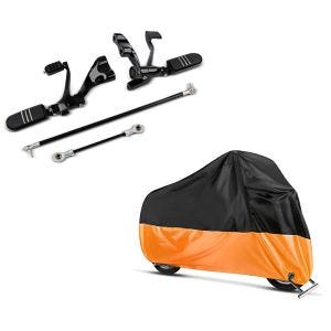 Set: Vorverlegte Fußrastenanlage für Harley Sportster 1200 Nightster 08-12 Craftride schwarz + Abdeckplane Harley Sportster 1200 Custom / Nightster / Iron Craftride XL in schwarz-orange_1