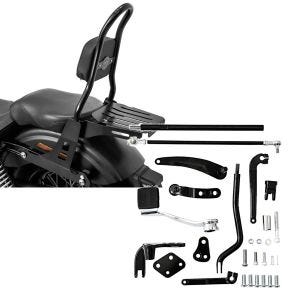 Set: Sissybar für Harley Davidson Street Bob 09-17/LR Craftride Fast Rider-M inkl. Gepäckträger schwarz + Vorverlegte Fussrastenanlage für Harley Davidson Dyna Street Bob 06-17 Craftride RR1_1