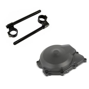 Set: Stummellenker 50mm für Yamaha YZF-R6 03-19 Lenker Erhöhung + Lichtmaschinendeckel für Yamaha YZF-R6 06-19 Limadeckel Motordeckel_1