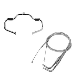 Set: Sturzbügel für Harley Davidson Road King 97-08 Craftride Mustache chrom + Gaszug für Harley-Davidson Road King 96-07 Edelstahl/Nylon Craftride_1