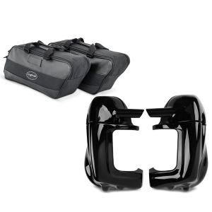 Set: Innentasche Seitenkoffer für Harley Road King 94-21 Craftride 19Ltr schwarz + Beinschild für Harley Davidson Road King 94-13 Craftride belüftet schwarz_1