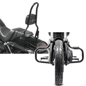 Set: Sissy Bar CSL Fix für Harley Dyna Fat Bob 10-17 schwarz Craftride + Sturzbügel für Harley Davidson Dyna Fat Bob 08-17 Craftride Mustache schwarz_1