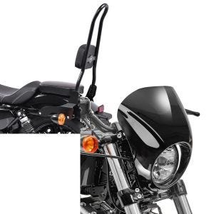 Set: Sissy Bar CSXL Fix für Harley Davidson Sportster 883 Iron 09-20 schwarz Craftride + Scheinwerfer Frontmaske für Harley Davidson Sportster 883 Iron 09-20 schwarz Craftride_1