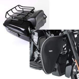 Set: Topcase Chopped für Harley Street Glide 14-21 CH3 schwarz Craftride + Sturzbügel Spritzschutz für Harley Street Glide 06-21 Beinwärmer Craftride_1