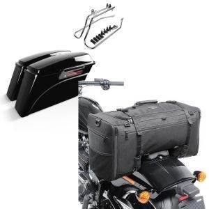 Set: Set mit Seitenkoffer und Kofferträger CR für Harley Fat Boy 90-17 LB Craftride + Hecktasche für Harley Fat Boy / 114 SQ1 Craftride 52l schwarz_1