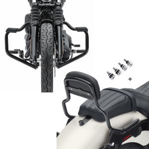 Set: Sturzbügel Mustache für Harley Davidson Softail 18-21 Schutzbügel 32mm schwarz Craftride + Sissybar für Harley Breakout / 114 18-21 Craftride XS mit Docking Kit schwarz_1