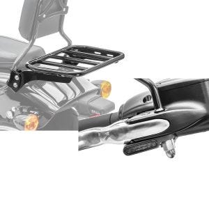 Set: Gepäckträger für Sissybar für Harley Breakout / Fat Boy / 114 18-21 schwarz Craftride + LED Lenkerblinker für Harley Davidson Breakout / Fat Boy / 114 Lumitecs Blinker M2 getönt_1