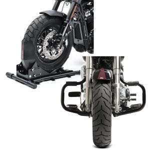 Set: Radwippe für Harley Fat Boy / 114 Constands Easy Plus Vario einstellbar schwarz + Sturzbügel für Harley Davidson Fat Boy 2000-2017 Craftride Mustache schwarz_1
