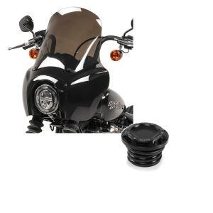 Set: Lampenmaske MG5 für Harley Softail Street Bob 18-20 Lampen Verkleidung rauchgrau Craftride + Tankdeckel Harley Davidson Softail Street Bob 18-21 CNC1 Craftride schwarz_1