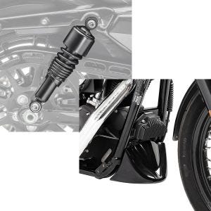 Set: Stoßdämpfer 10,5 Zoll Harley Dyna Street Bob universal von Craftride schwarz + Bugspoiler für Harley Davidson Dyna Street Bob 06-17 Craftride_1