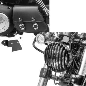 Set: Schwingentasche + Halter für Harley Dyna Street Bob 06-17 Craftride + Scheinwerfer Grill Harley Dyna Street Bob 06-17 schwarz von Craftride_1