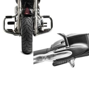 Set: Sturzbügel für Harley Davidson Fat Boy 2000-2017 Craftride Mustache chrom + LED Lenkerblinker für Harley Davidson Breakout / Fat Boy / 114 Lumitecs Blinker M2 getönt_1