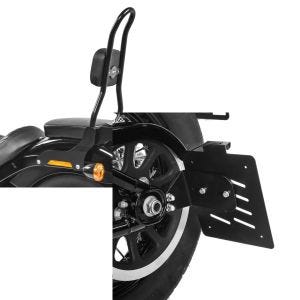 Set: Sissy Bar CSL Fix für Harley Softail Street Bob 18-21 Gepäckträger schwarz Craftride + Seitlicher Kennzeichenhalter für Harley Davidson Softail 18-21 Craftride schwarz_1