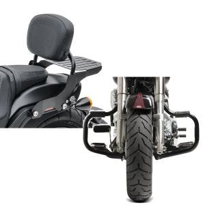 Set: Sissy Bar mit Gepäckträger für Harley Davidson Softail 2007-2017 schwarz CXS Craftride + Sturzbügel für Harley Davidson Fat Boy Special 2010-2017 Craftride Mustache schwarz_1