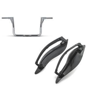 Set: Lenker Ape Hanger 12" für Harley Street Glide Special 15-21 chrom Craftride + Seitlicher Windabweiser für Harley-Davidson Touring 14-21 schwarz Craftride_1