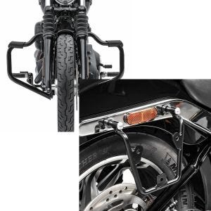 Set: Sturzbügel Mustache für Harley Davidson Softail 18-21 Schutzbügel 32mm schwarz Craftride + Satteltaschenhalter für Harley Softail Standard 20-21 links-rechts Craftride_1