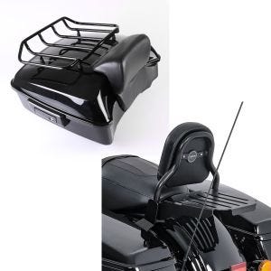 Set: Topcase Chopped für Harley Street Glide 14-21 CH3 schwarz Craftride + Sissy Bar CXS Fix für Harley Street Glide 14-21 mit Gepäckträger schwarz Craftride_1