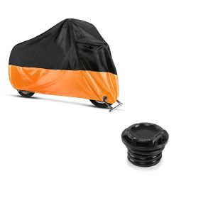 Set: Abdeckplane Harley Softail Street Bob / Fat Bob / 114 Craftride XXL in schwarz-orange + Tankdeckel Harley Davidson Softail Street Bob 18-21 CNC1 Craftride schwarz_1