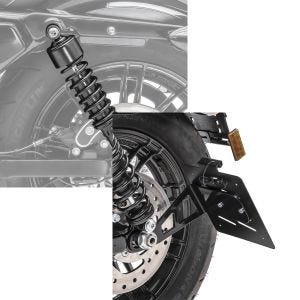 Set: Stoßdämpfer 11,9 Zoll Harley Davidson Sportster 883 Iron 09-20 Craftride schwarz + Kennzeichenhalter seitlich M für Harley Sportster 883 Iron 19-20 schwarz Craftride_1
