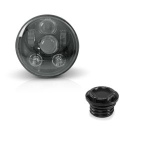 Set: Hauptscheinwerfer LED 5,75 Zoll für Harley Sportster 883 Iron 09-20 schwarz von Craftride + Tankdeckel CNC1 für Harley-Davidson Sportster 883 Iron 09-20 schwarz Craftride_1